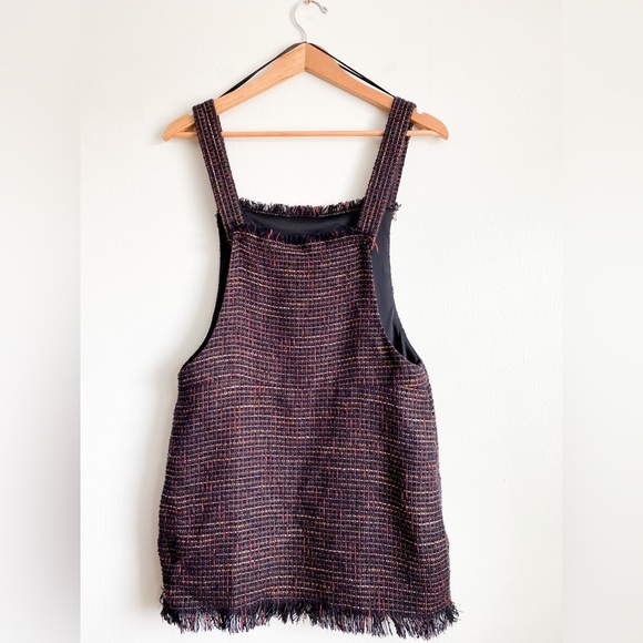 ZARA Tweed Burgundy Overalls Dress Mini Square Neck Sleeveless Classic Preppy S - Picture 8 of 12